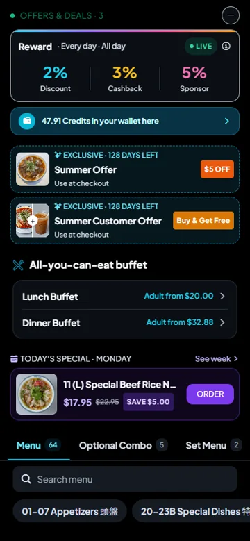 Real screen: PHO DAY's offers tonight